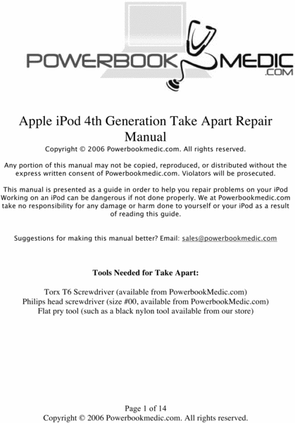 Product picture Apple iPod 4th Generation Take Apart Repair Manual